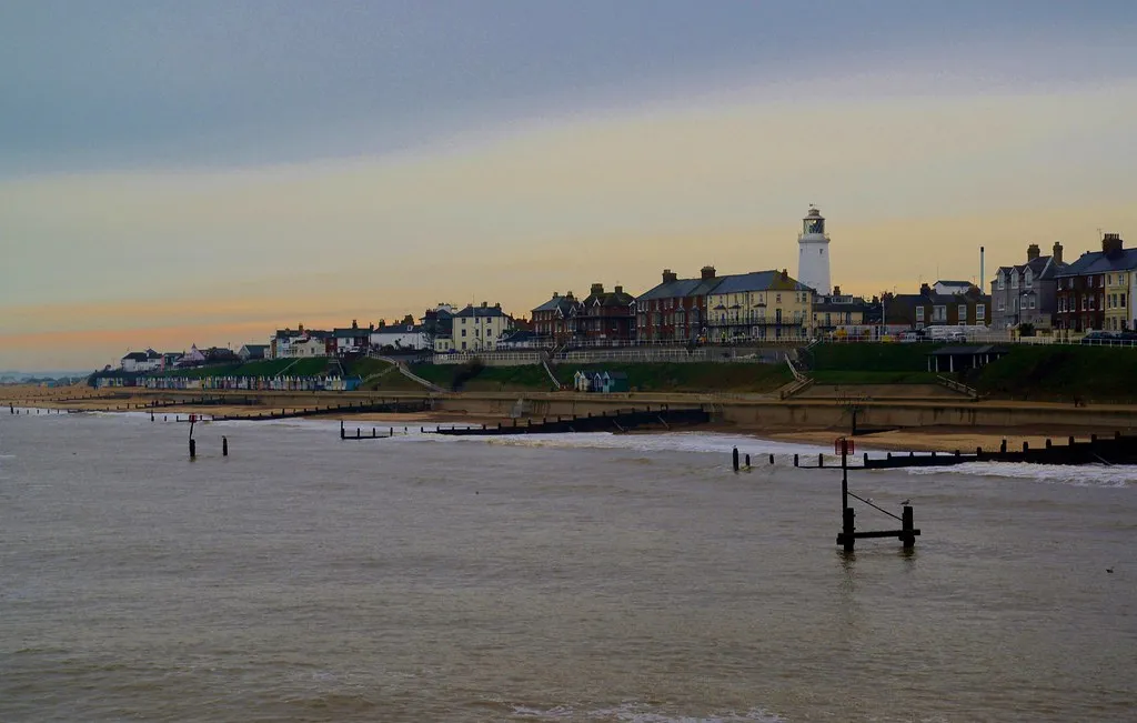 Southwold lighthouse and seafront on the Suffolk coast